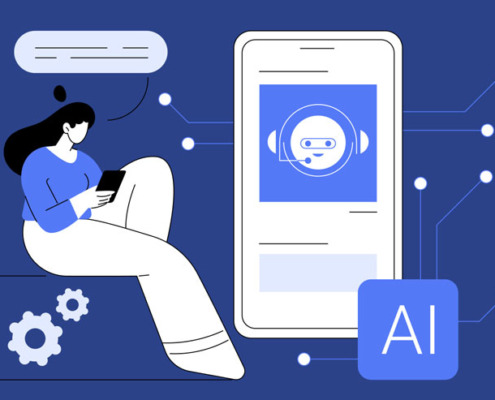 An illustration depicting a person using AI on their cell phone.