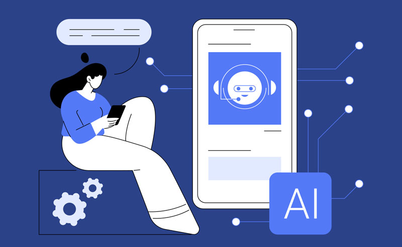 An illustration depicting a person using AI on their cell phone.